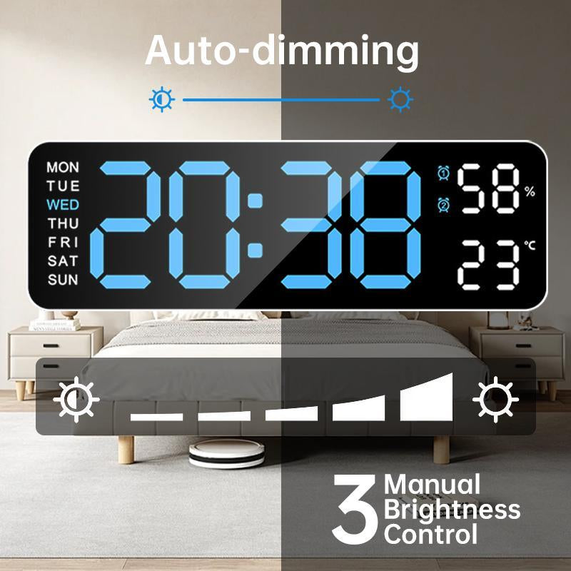 LED Digital Wall Clock Decorative, 10" Digital Alarm Clocks for Bedrooms, Digital Clock Large Display with Temperature/Countdown/Auto Dimmer/Snooze - 12/24H, Modern Wall Clock Digitallight Set Light Set Blue(White/Orange) Decoration Items Home Goods