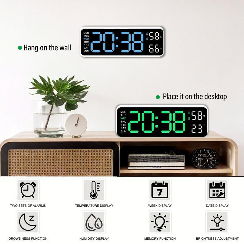 LED Digital Wall Clock Decorative, 10" Digital Alarm Clocks for Bedrooms, Digital Clock Large Display with Temperature/Countdown/Auto Dimmer/Snooze - 12/24H, Modern Wall Clock Digitallight Set Light Set Blue(White/Orange) Decoration Items Home Goods