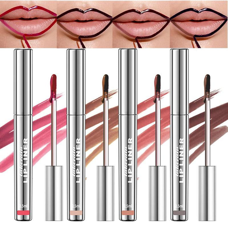 LAKERAIN 4Pcs Peel off Lip Liner Stain Liquid Lip Gloss Tint Set Long Lasting Waterproof Transfer Proof Brightening Velvet Matte Tattoo Makeup