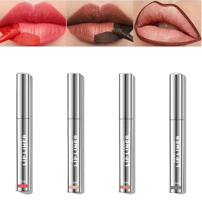 LAKERAIN 4Pcs Peel off Lip Liner Stain Liquid Lip Gloss Tint Set Long Lasting Waterproof Transfer Proof Brightening Velvet Matte Tattoo Makeup