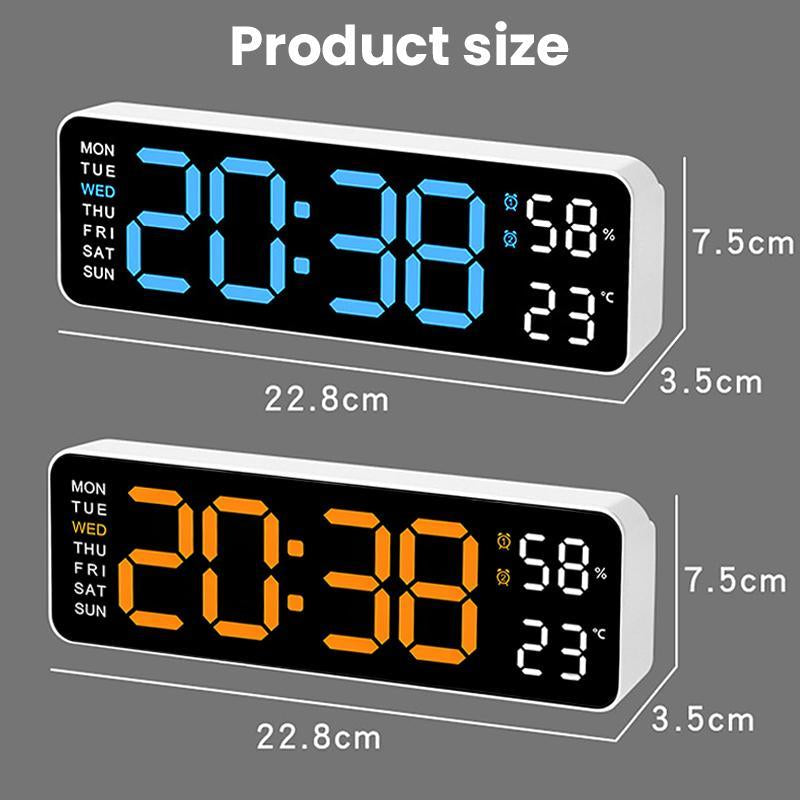 LED Digital Wall Clock Decorative, 10" Digital Alarm Clocks for Bedrooms, Digital Clock Large Display with Temperature/Countdown/Auto Dimmer/Snooze - 12/24H, Modern Wall Clock Digitallight Set Light Set Blue(White/Orange) Decoration Items Home Goods