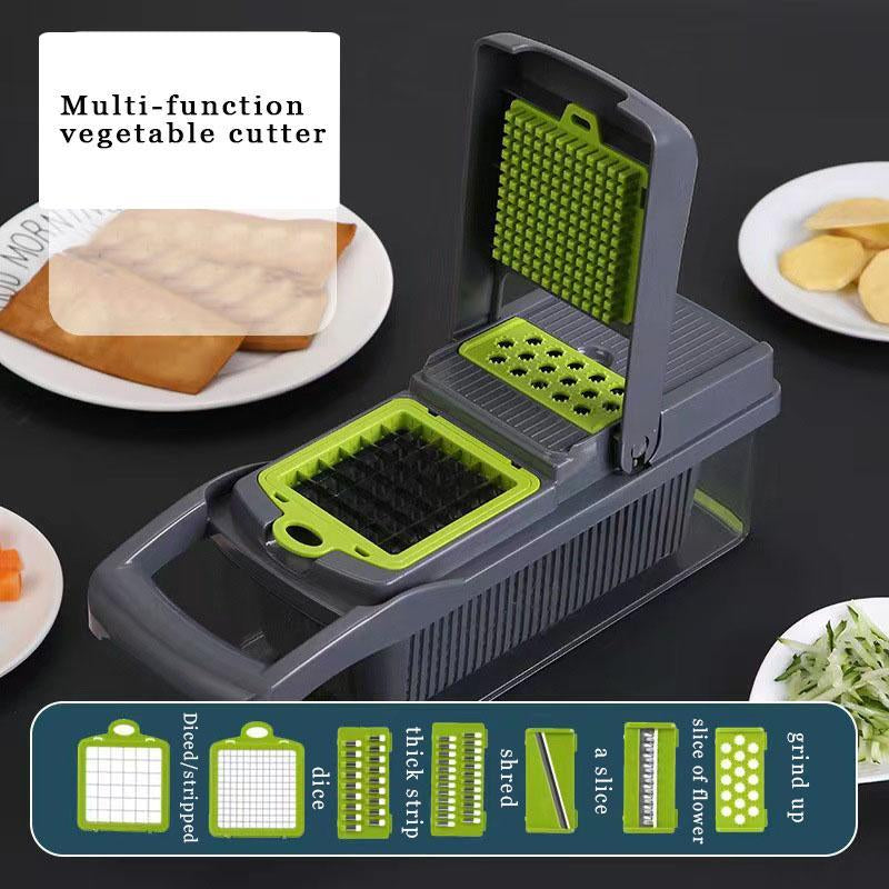 Multifunctional 16 in 1 Food Chopper, 1 Set Manual Vegetable Cutter with Container, Household Vegetable Cutting Slicer, Kitchen Gadgets, Kitchen Accessories, Vegetable Fruit Cutter, Durable Vegetable Slicer,New Deal