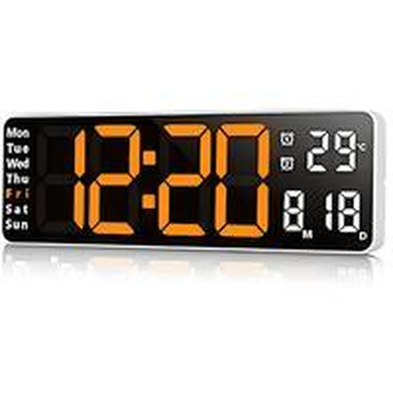 LED Digital Wall Clock Decorative, 10" Digital Alarm Clocks for Bedrooms, Digital Clock Large Display with Temperature/Countdown/Auto Dimmer/Snooze - 12/24H, Modern Wall Clock Digitallight Set Light Set Blue(White/Orange) Decoration Items Home Goods