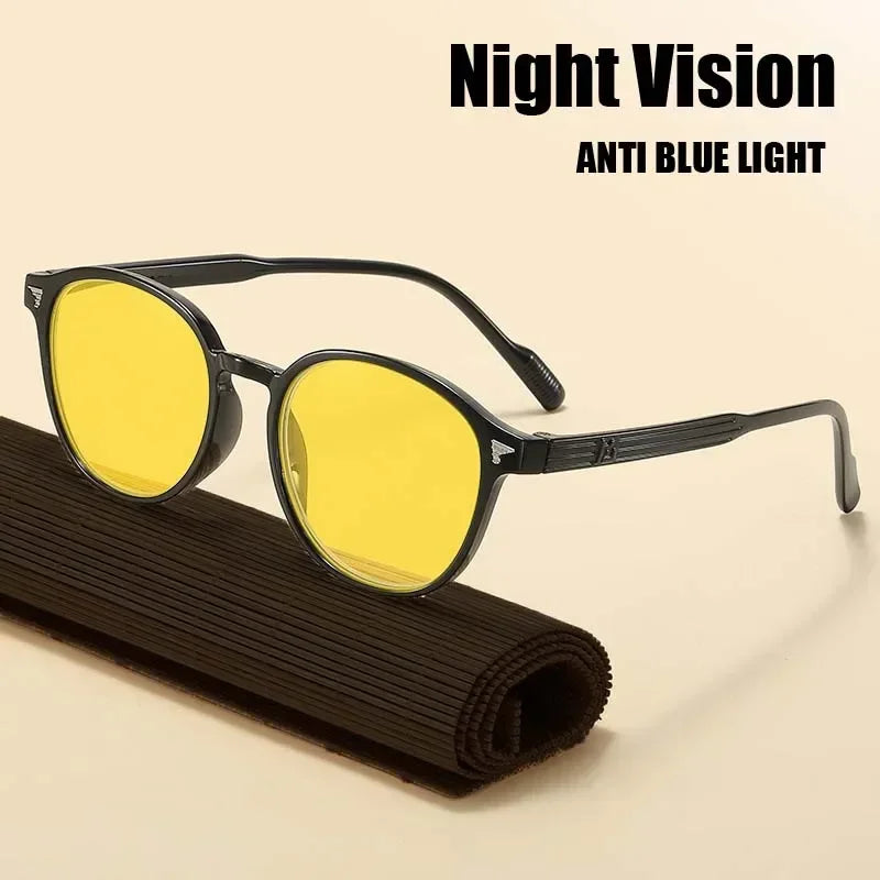 Round Frame Yellow Lens Night Vision Glasses for Men Women Ultralight Blue Light Blocking Eye Protection Eyewear for Driving