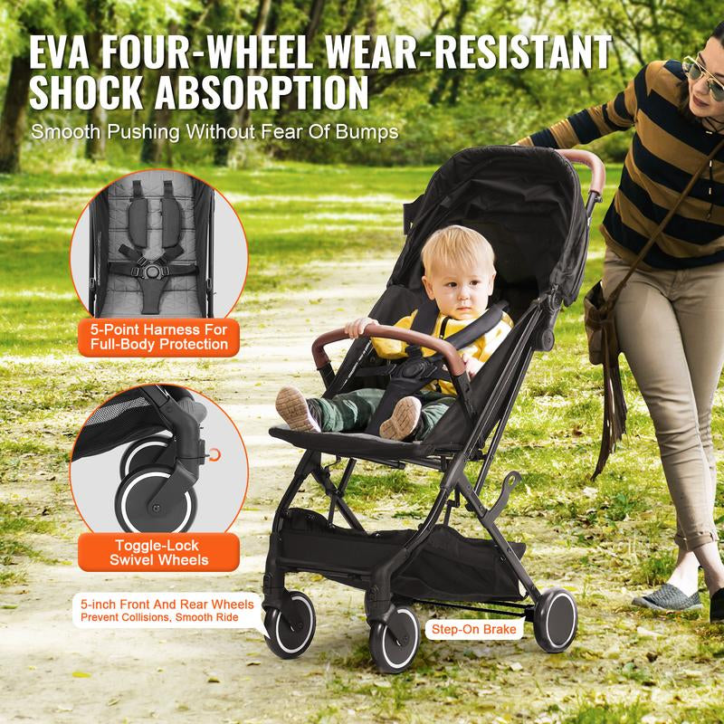 VEVOR Standard Baby Infant Stroller, Toddler Stroller with 95°-150° Adjustable Backrest & & 0/90°Adjustable Footrest & One-Click Folding, Newborn Stroller with Cup Holder and Carry Bag, Black