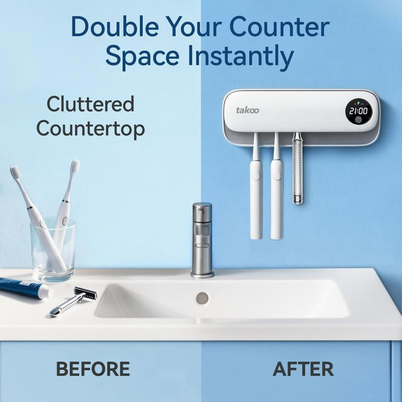 Takoo Smart Toothbrush Sterilizer with UV Disinfection & Hot Air Drying Multi-Toothbrush Rack for Home Use