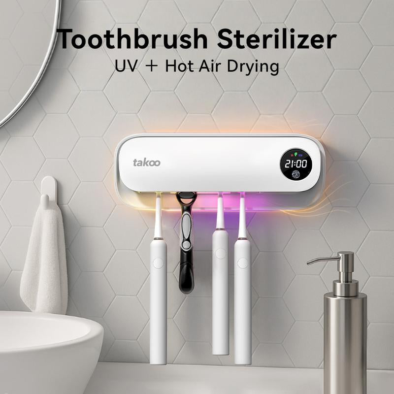 Takoo Smart Toothbrush Sterilizer with UV Disinfection & Hot Air Drying Multi-Toothbrush Rack for Home Use