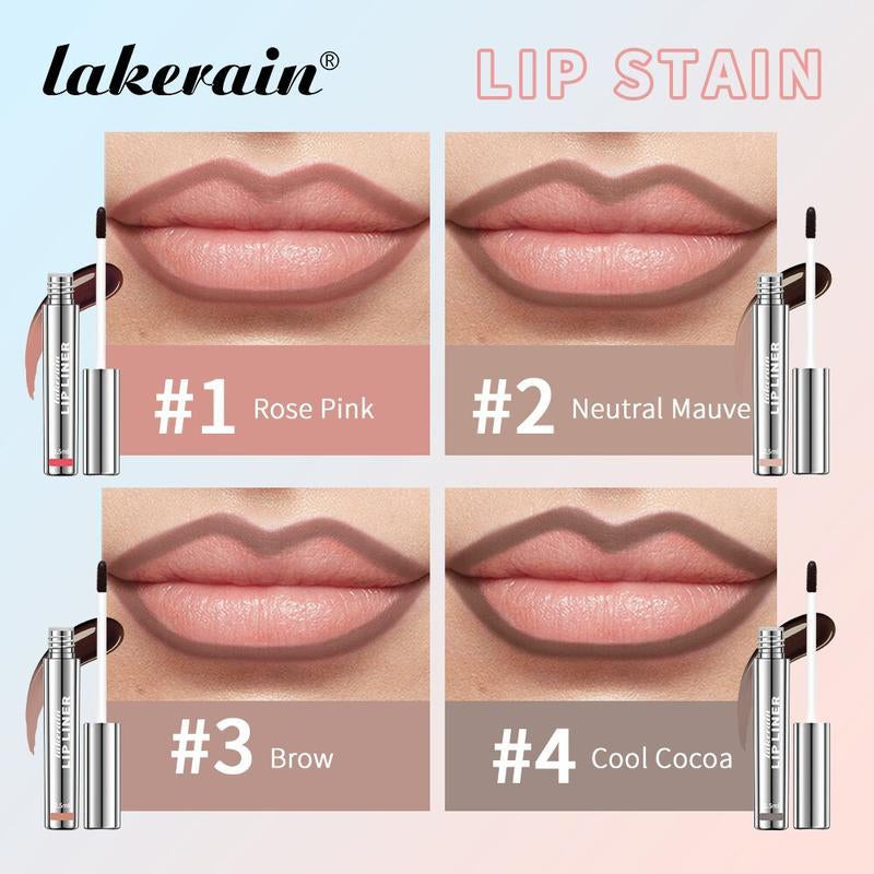 LAKERAIN 4Pcs Peel off Lip Liner Stain Liquid Lip Gloss Tint Set Long Lasting Waterproof Transfer Proof Brightening Velvet Matte Tattoo Makeup