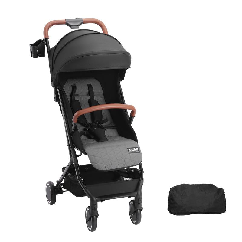 VEVOR Standard Baby Infant Stroller, Toddler Stroller with 95°-150° Adjustable Backrest & & 0/90°Adjustable Footrest & One-Click Folding, Newborn Stroller with Cup Holder and Carry Bag, Black