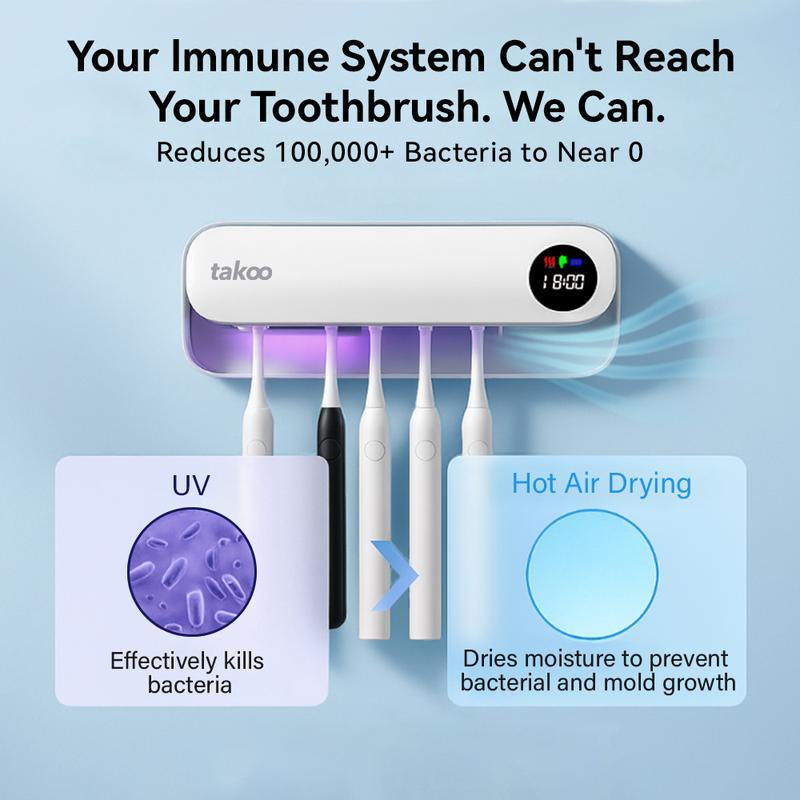 Takoo Smart Toothbrush Sterilizer with UV Disinfection & Hot Air Drying Multi-Toothbrush Rack for Home Use