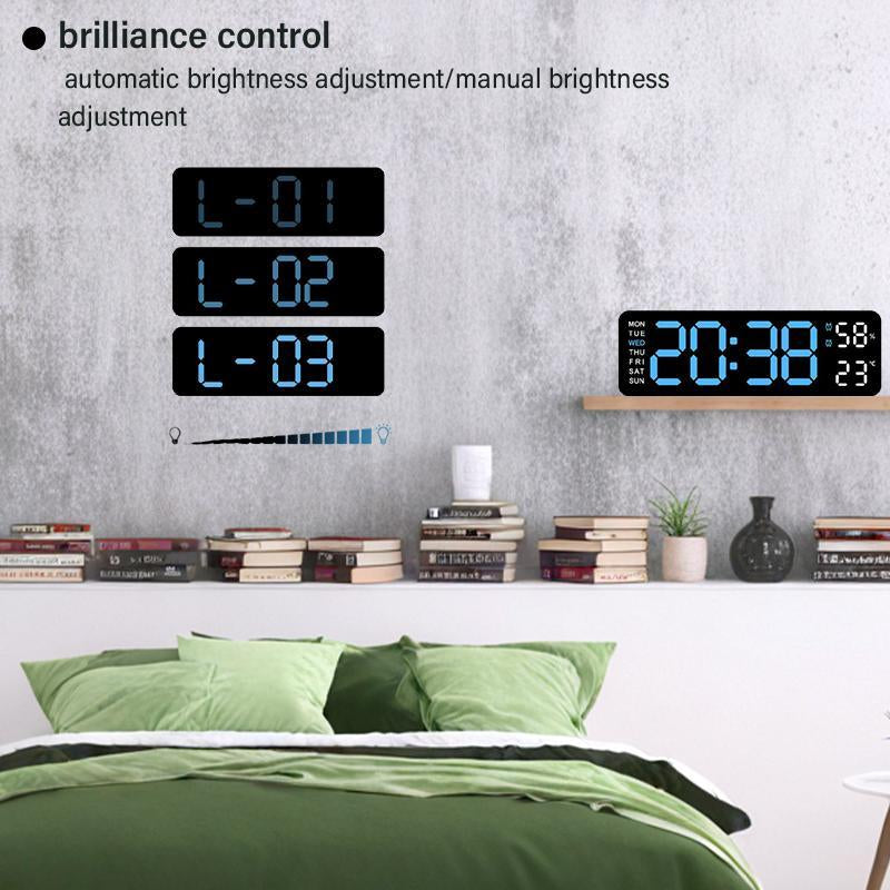 LED Digital Wall Clock Decorative, 10" Digital Alarm Clocks for Bedrooms, Digital Clock Large Display with Temperature/Countdown/Auto Dimmer/Snooze - 12/24H, Modern Wall Clock Digitallight Set Light Set Blue(White/Orange) Decoration Items Home Goods