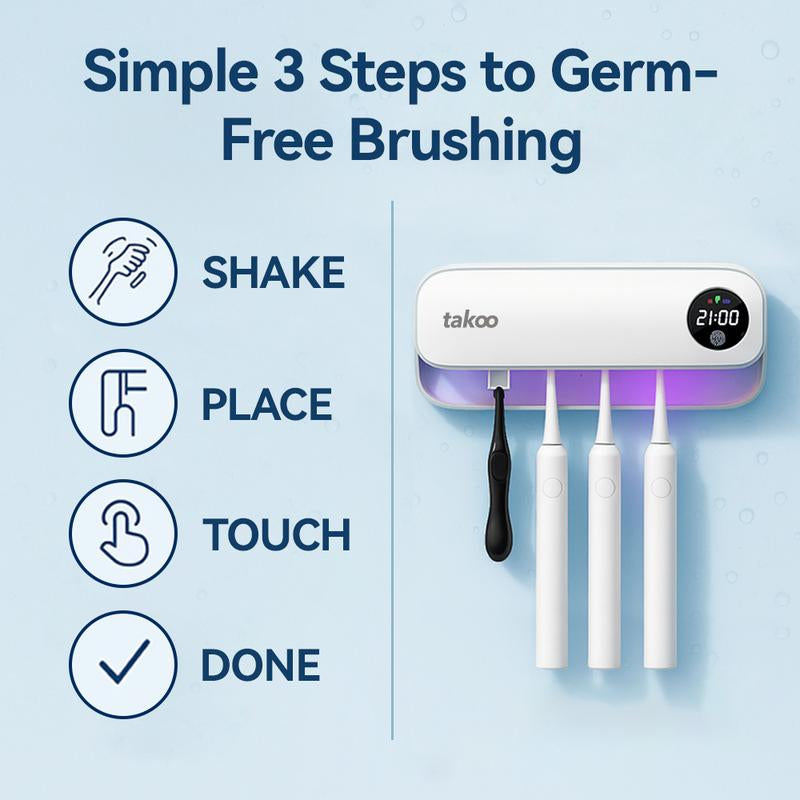 Takoo Smart Toothbrush Sterilizer with UV Disinfection & Hot Air Drying Multi-Toothbrush Rack for Home Use